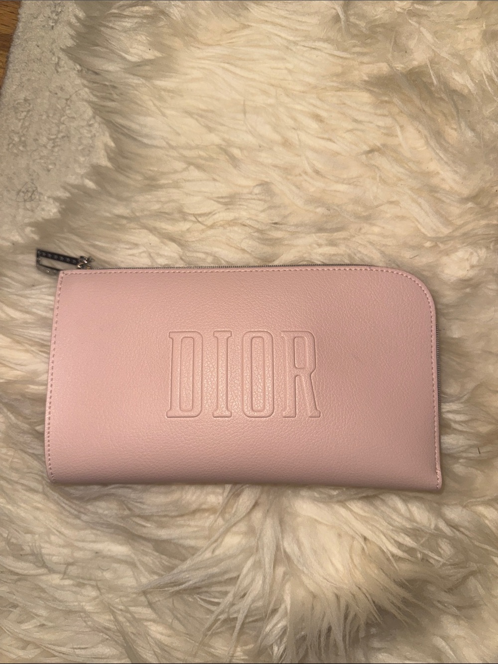 Dior Light Pink Embossed Leather Cosmetic Pouch